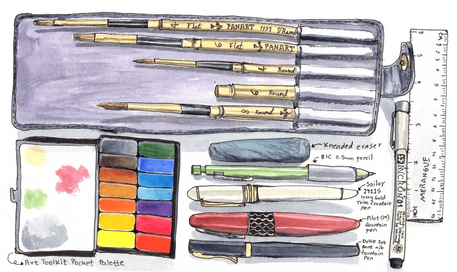 Travel art kit illustration